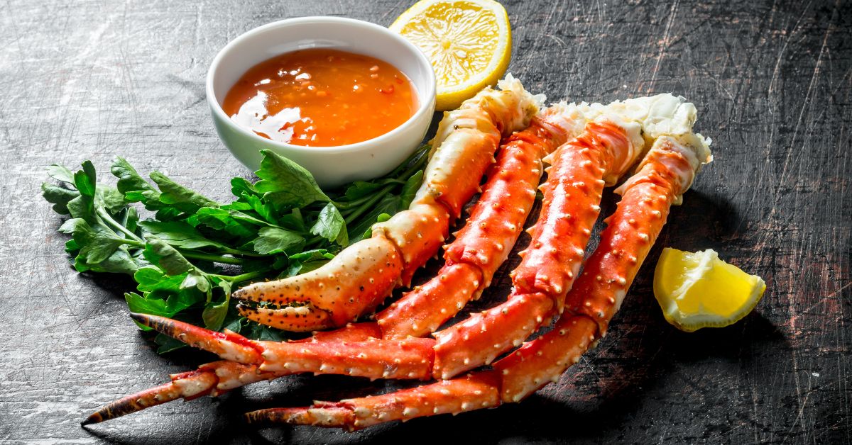 homemade crab legs with hots sauce lemon and parsley